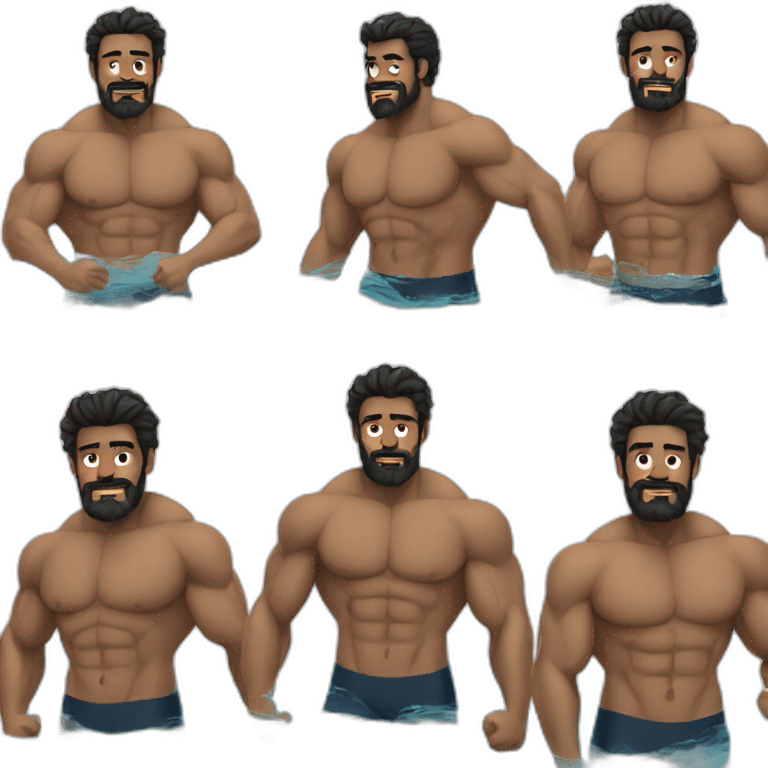 Swimming guy black hair and beard muscles emoji