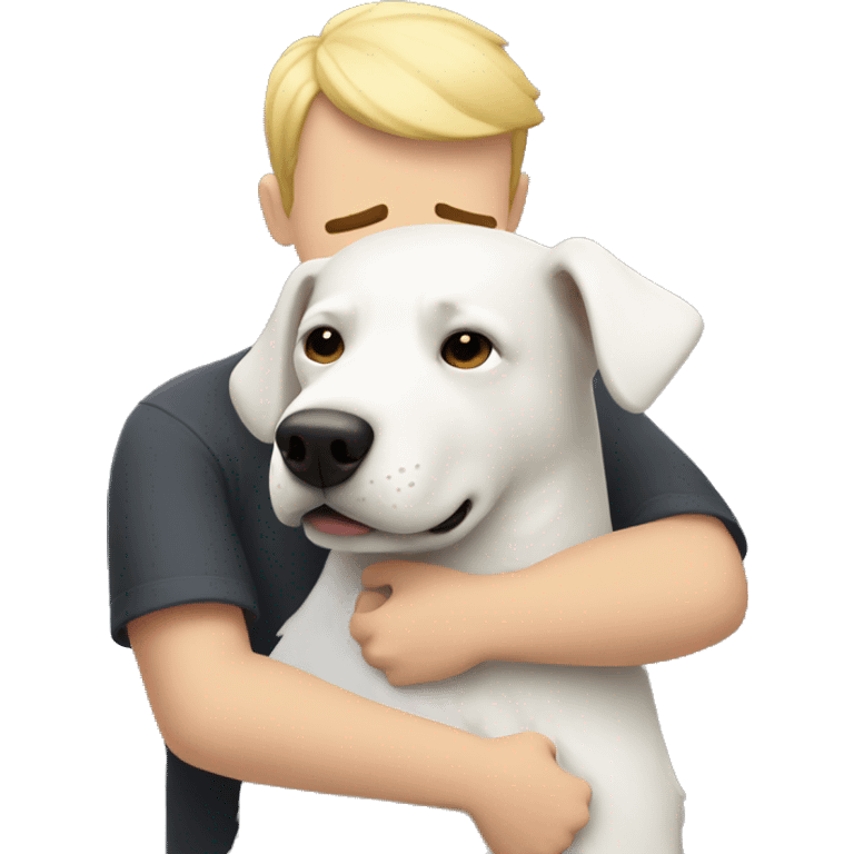 white dog hugs guy emoji