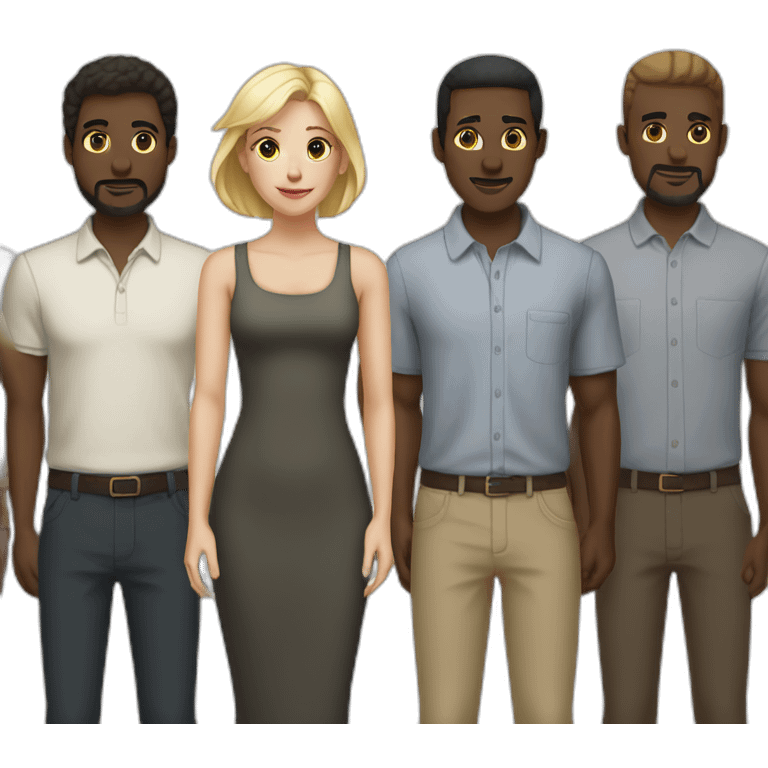 six dark-skinned men stand behind one pale blonde woman emoji