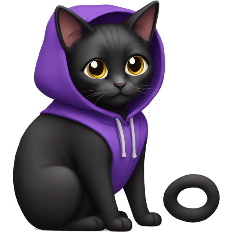 Black cat with a purple hoodie  emoji