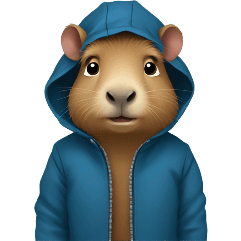 A capybara using a blue jacket emoji