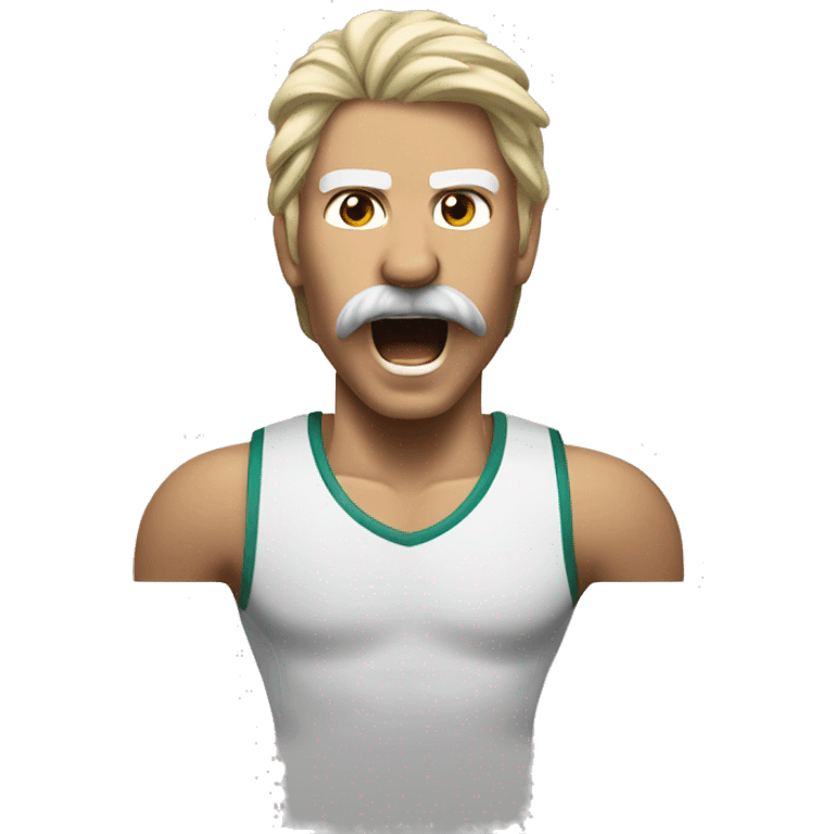 white athlete with a mustache and a mullet yelling  emoji