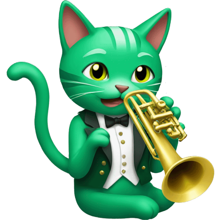 a green cat playing a trumpet emoji