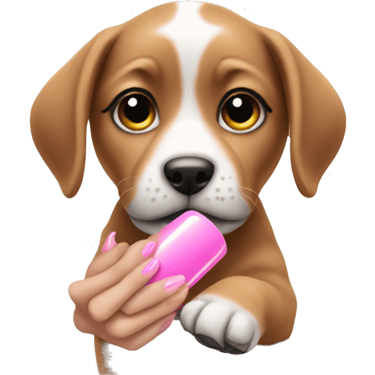 cute puppy showing her pink nails emoji