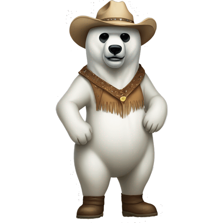 Full body of polar bear wearing cowboy hat wearing a costume mask emoji