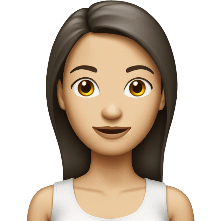 Caucasian brunette lady with skinny top half of body and large bottom half emoji