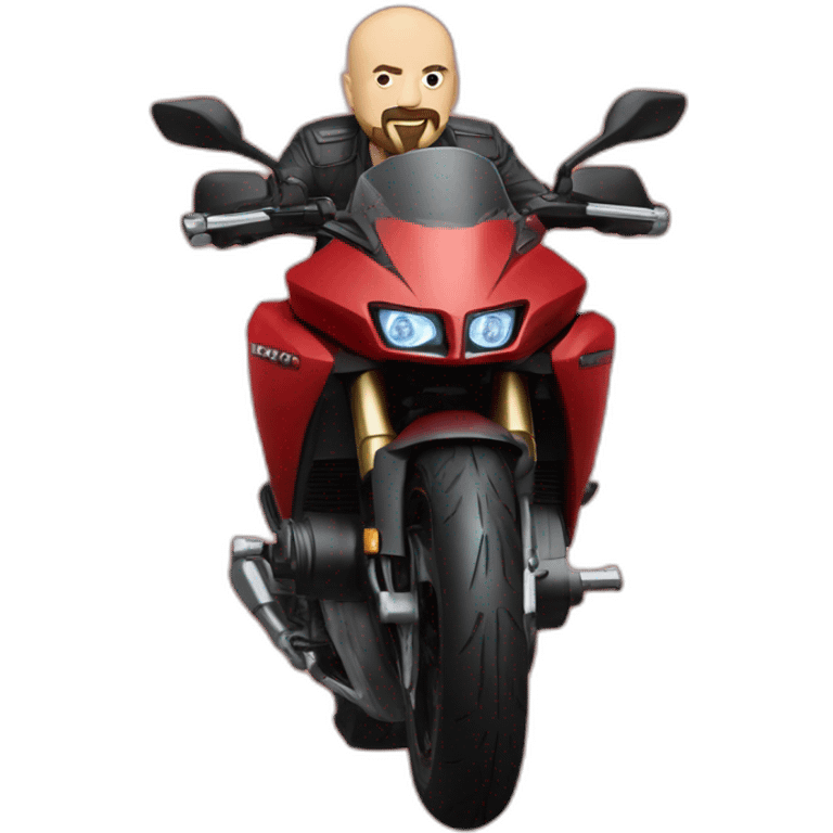 Bald man with short beard on red Yamaha Tracer 9 emoji