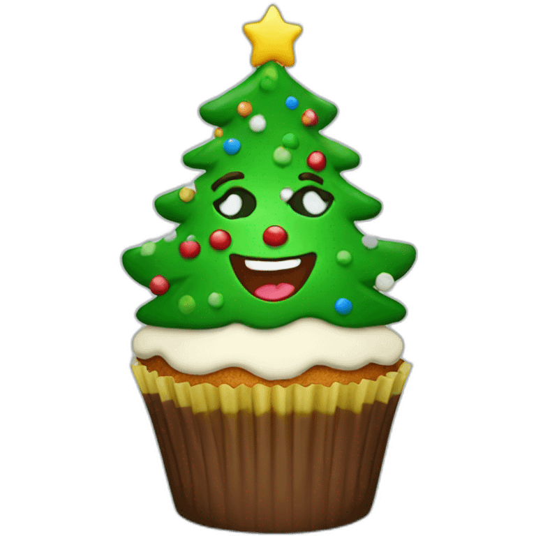 Happy Christmas tree cupcake emoji