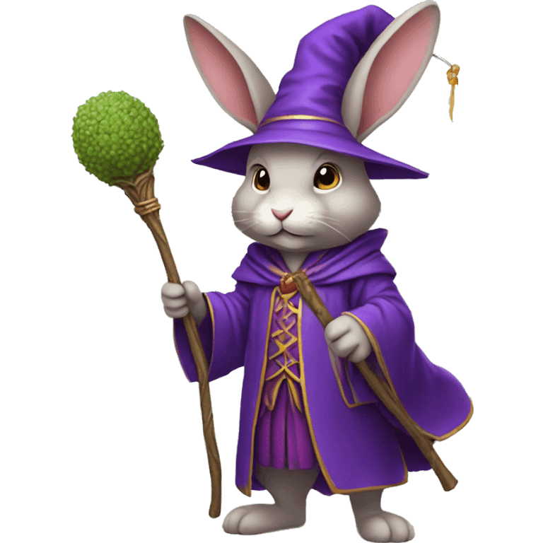 rabbit wizard purple clothes holding a carot staff emoji