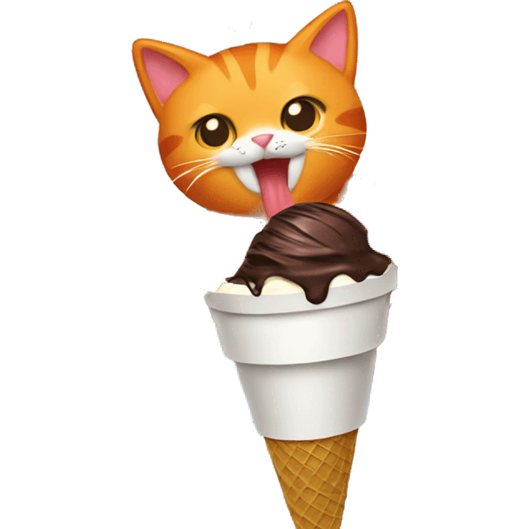 Orange cat eating chocolate ice cream cone emoji