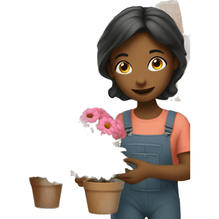 A girl plants flowers in the village emoji