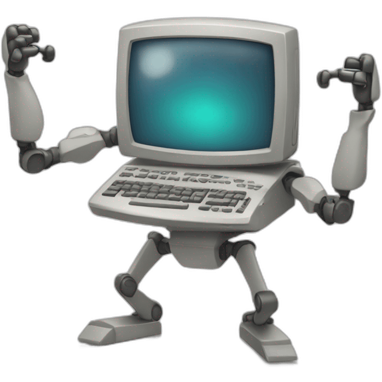 Anthropomorphic computer with arms and legs doing something random emoji