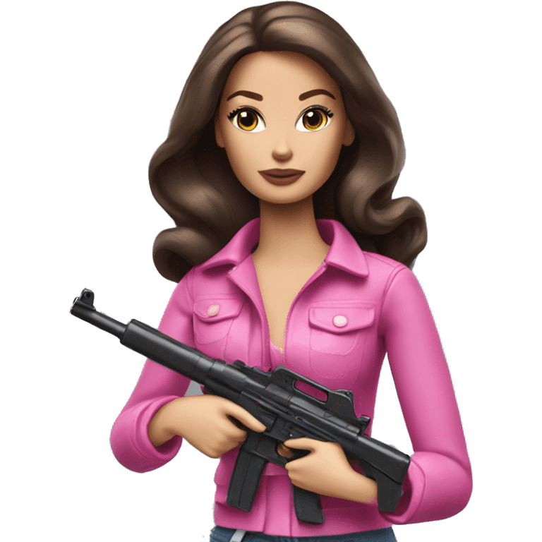 brunette barbie holding a toy gun emoji