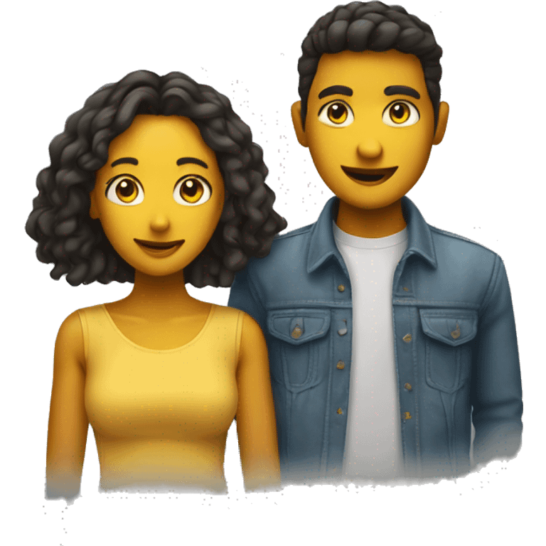 Two young people with yellow skin, one man and one woman, they are chatting. emoji