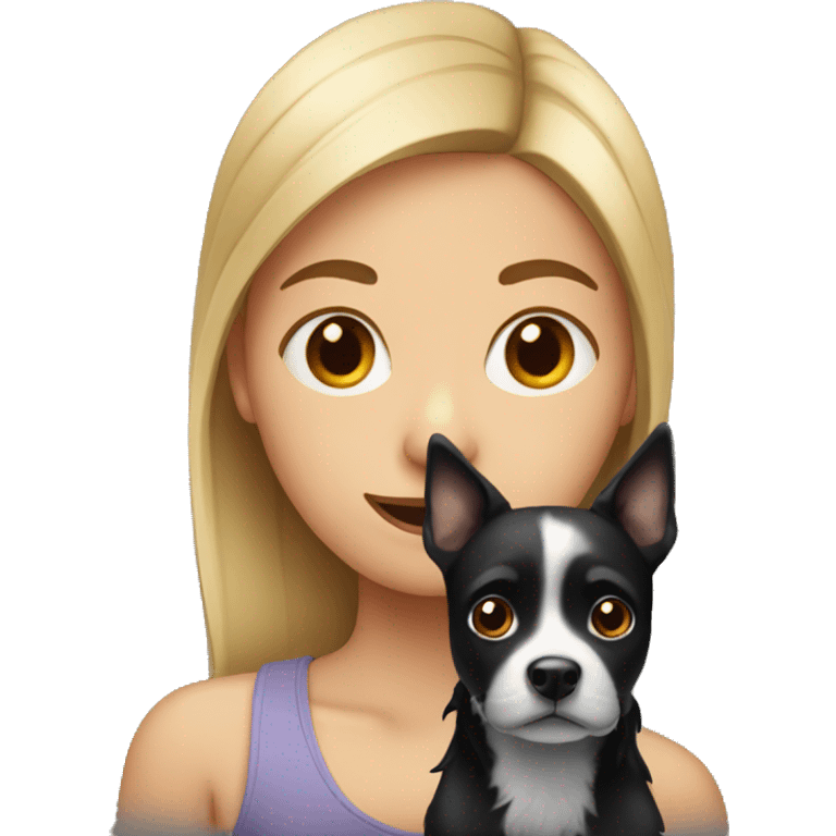 girl with a small black dog with white nose emoji