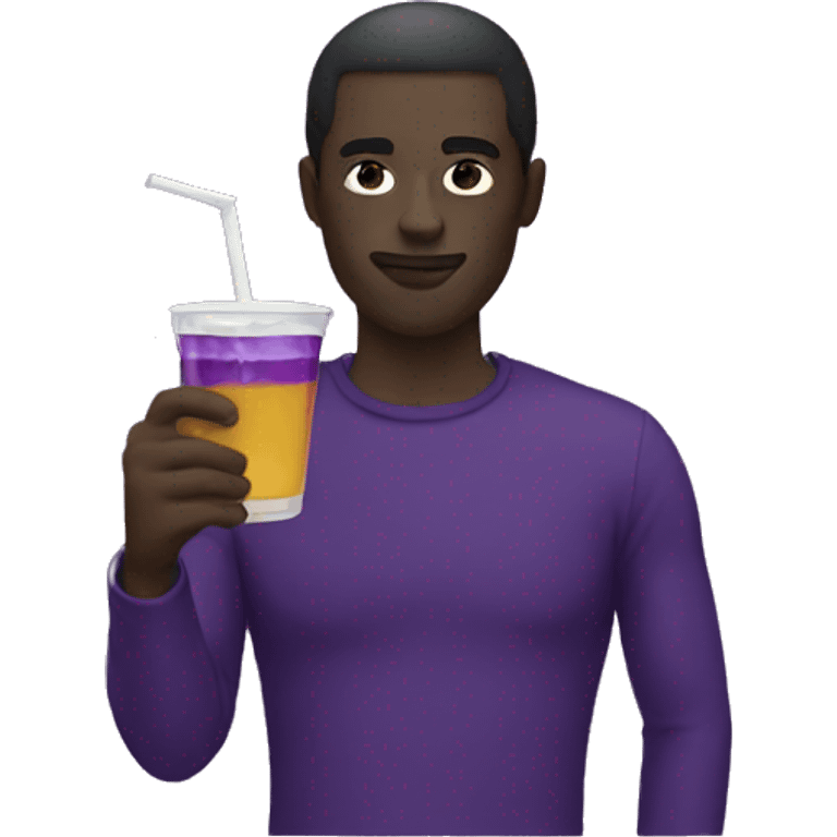 Dark guy with a purple beverage emoji