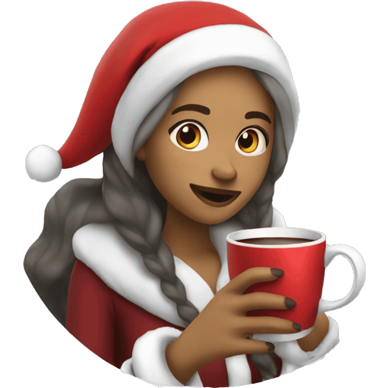 a woman whit Santa Claus drinking hot chocolate  emoji