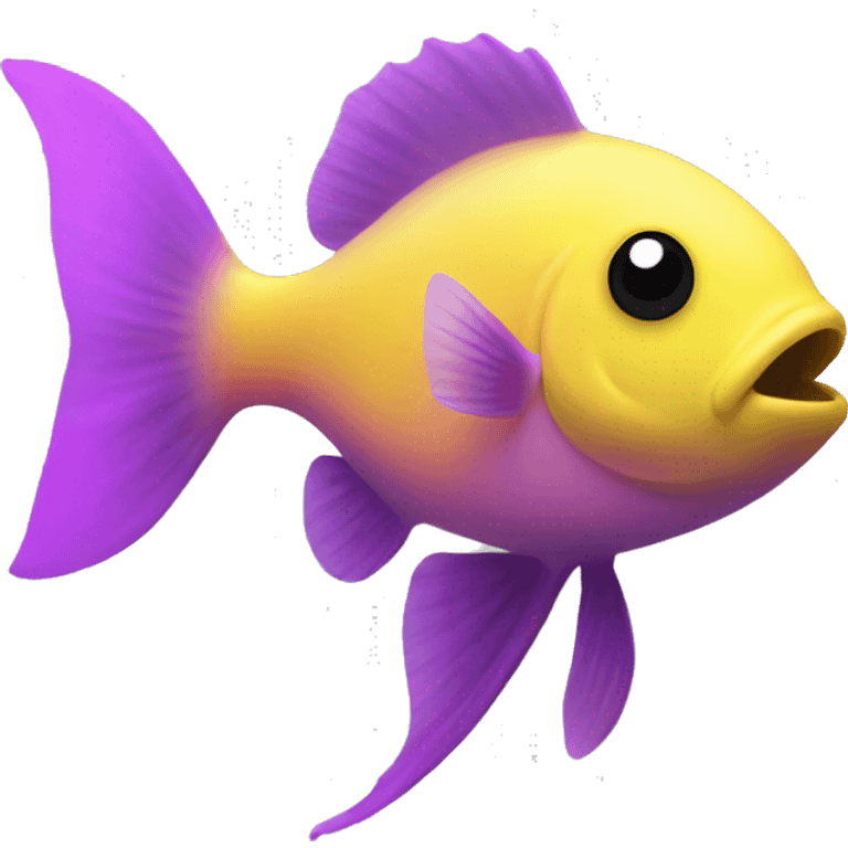 tiny fish with purpleish pink front face and half front of body, neon yellow back half and black dot on top fin emoji