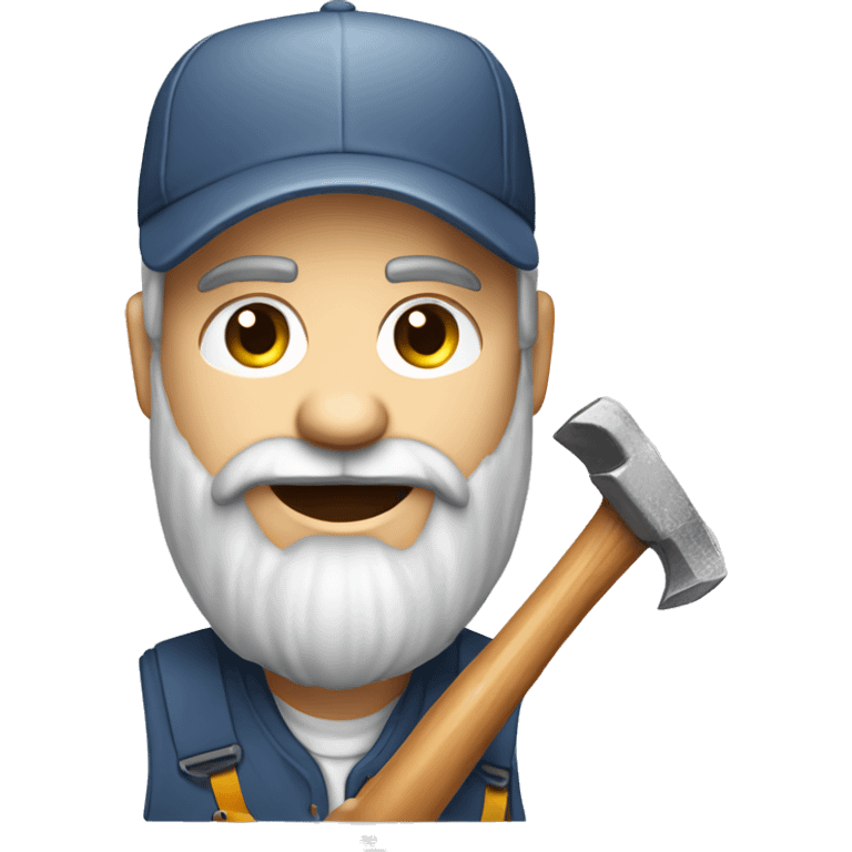 Bearded man with cap fixing a car with hammer realistic  emoji