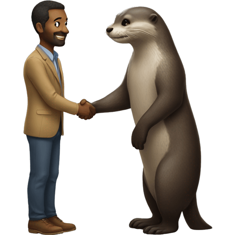 man shaking hands with tall otter emoji