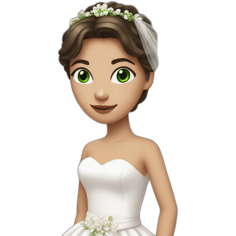 young brunette woman with green eyes in wedding dress emoji