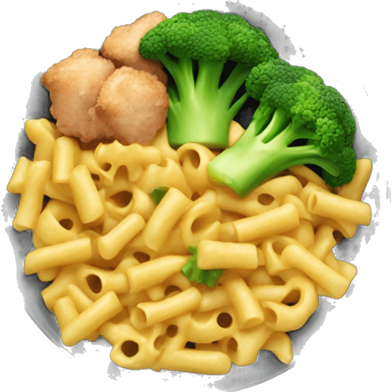 dish with macaroni and pieces of broccoli and chicken emoji