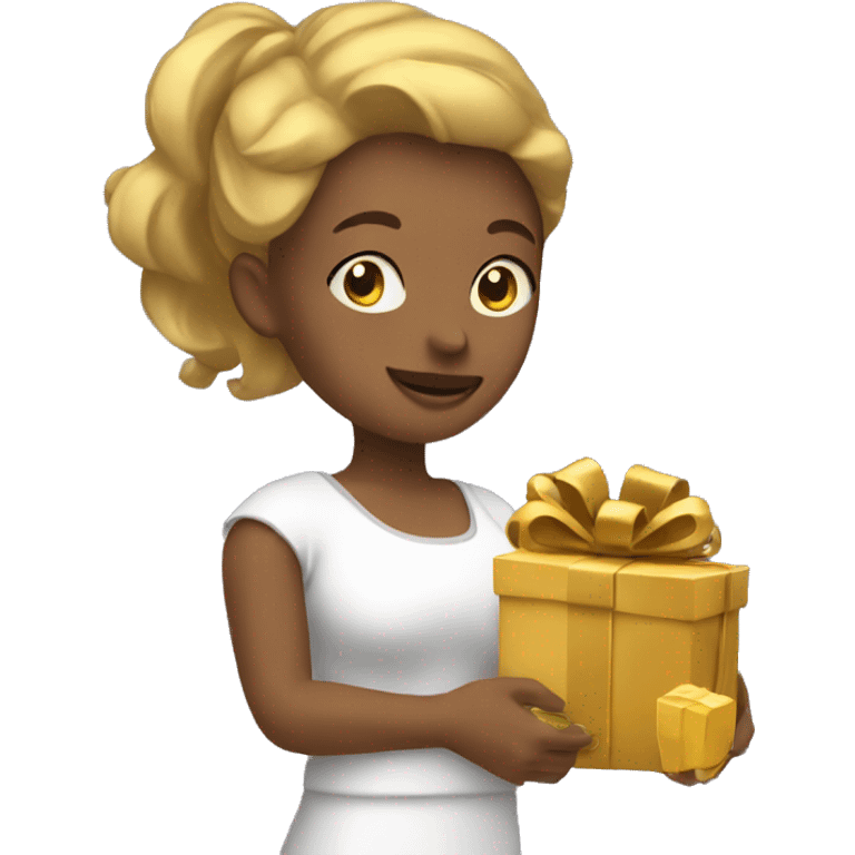 woman holding golden coins and presents emoji