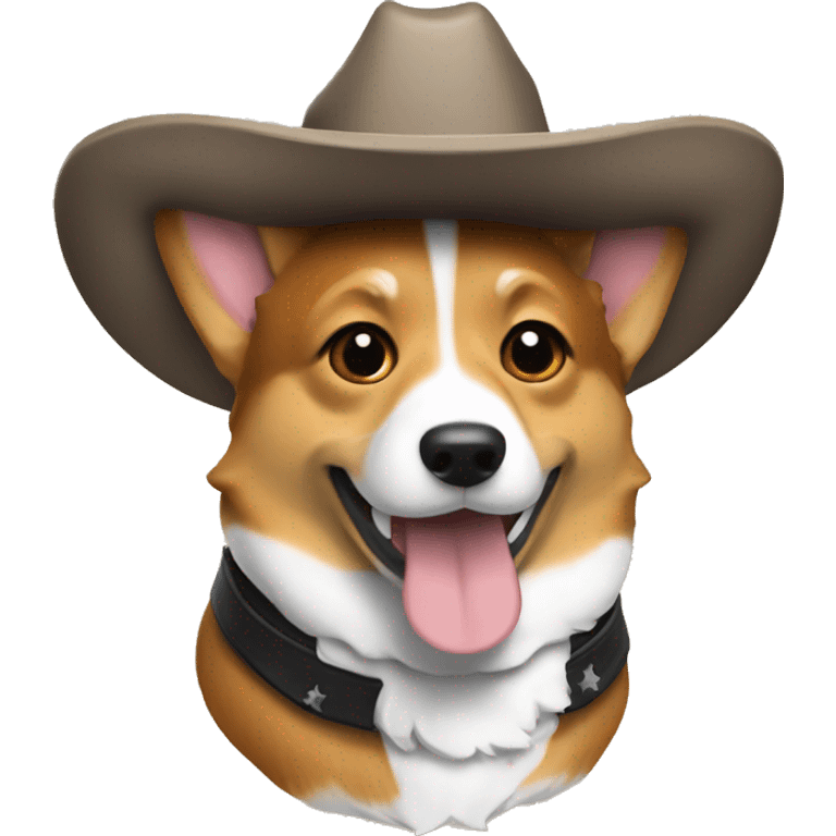 Tri color corgi with a cowboy hat emoji