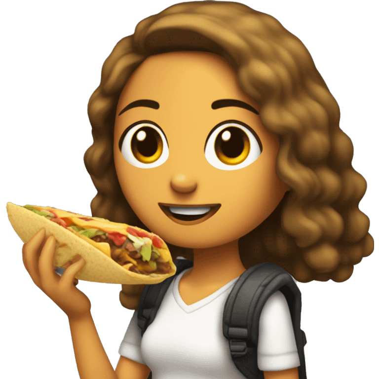 chica morena con cabello largo comiendo un taco emoji