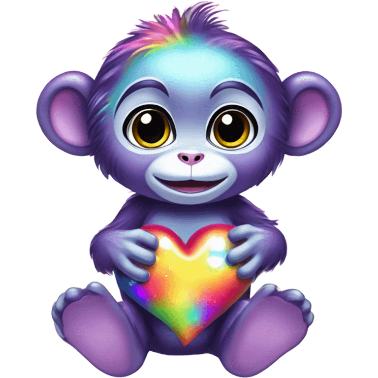 Lisa frank sparkly rainbow baby monkey with heart emoji