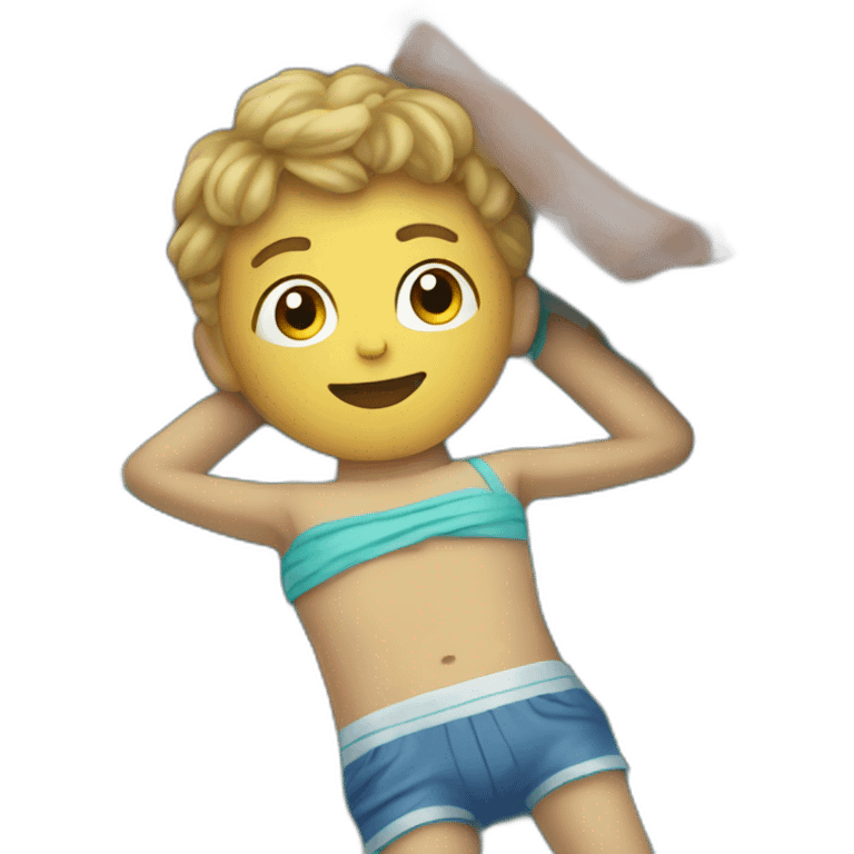 Boy laying on beach towel emoji