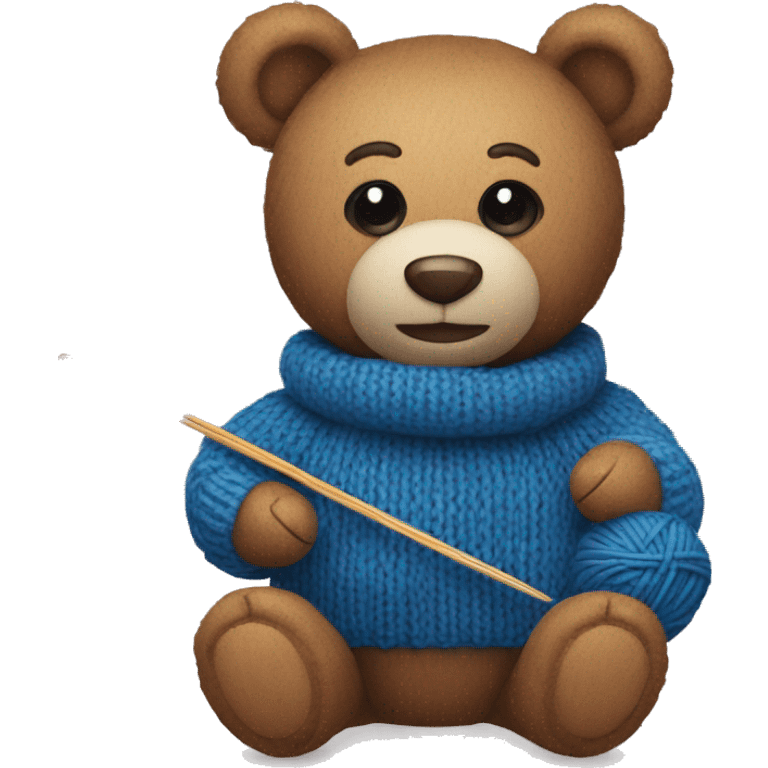 a teddy bear with knitting in progress next to it emoji