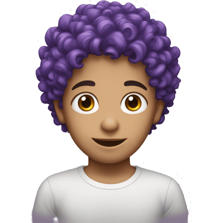 European, purple curly hair, boy, child, earring. emoji