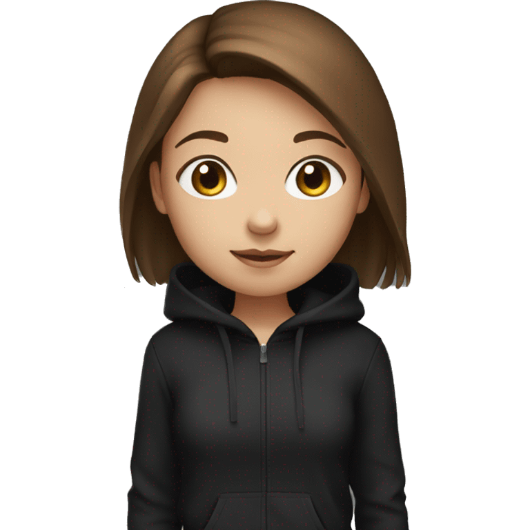 young girl, brown hair, black hoodie emoji