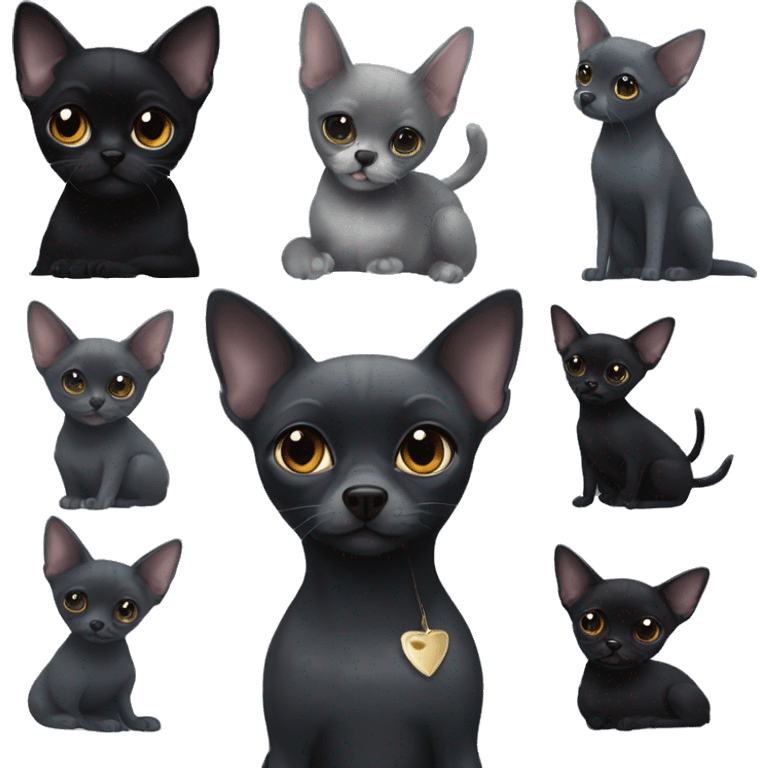 a russian blue cat and two all-black chihuahuas emoji