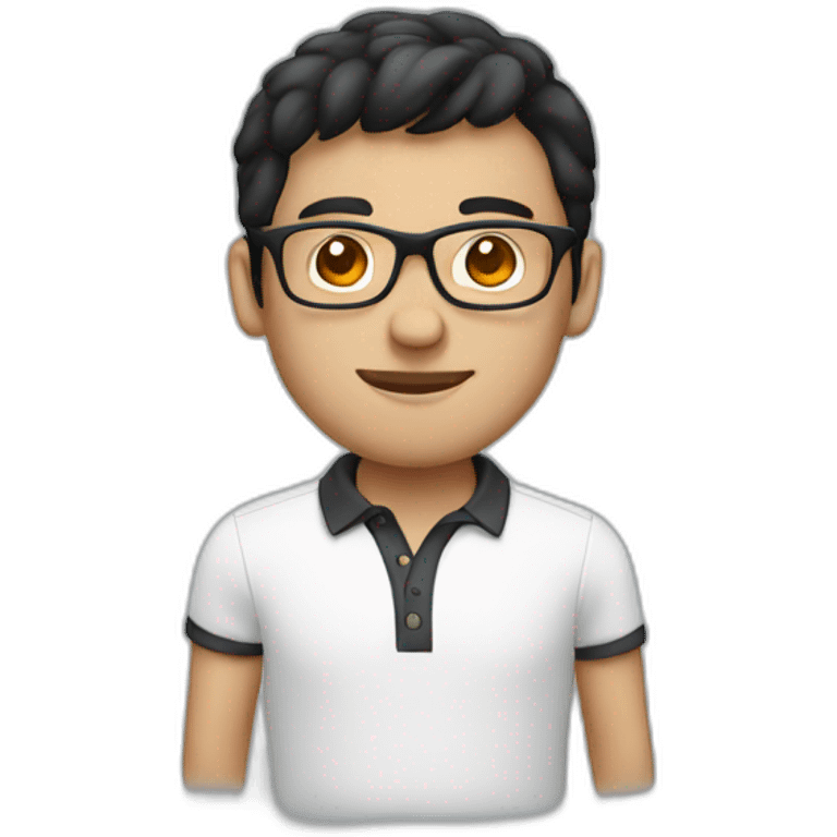 guy with dark hair, a white polo and glasses emoji