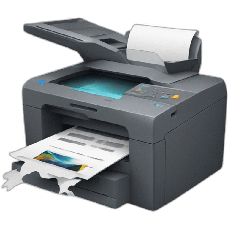 A printer with an exploded toner emoji