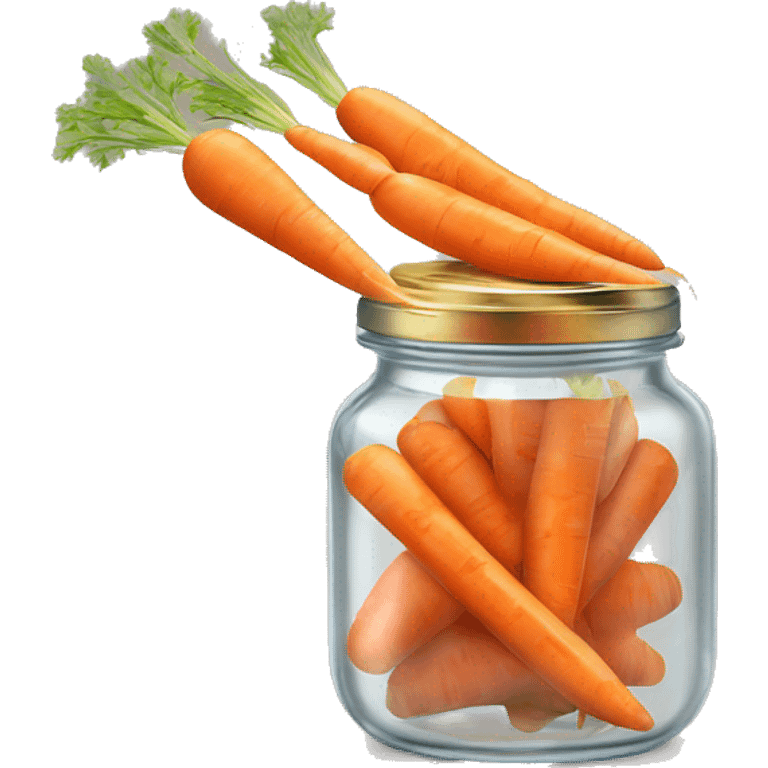 Realistic sliced carrots in a glass jar with a gold screw on lid on the top. emoji