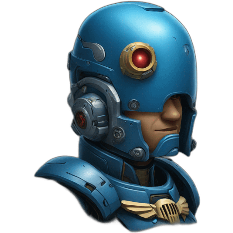 Portrait of Space marine cyborg blue funny emoji