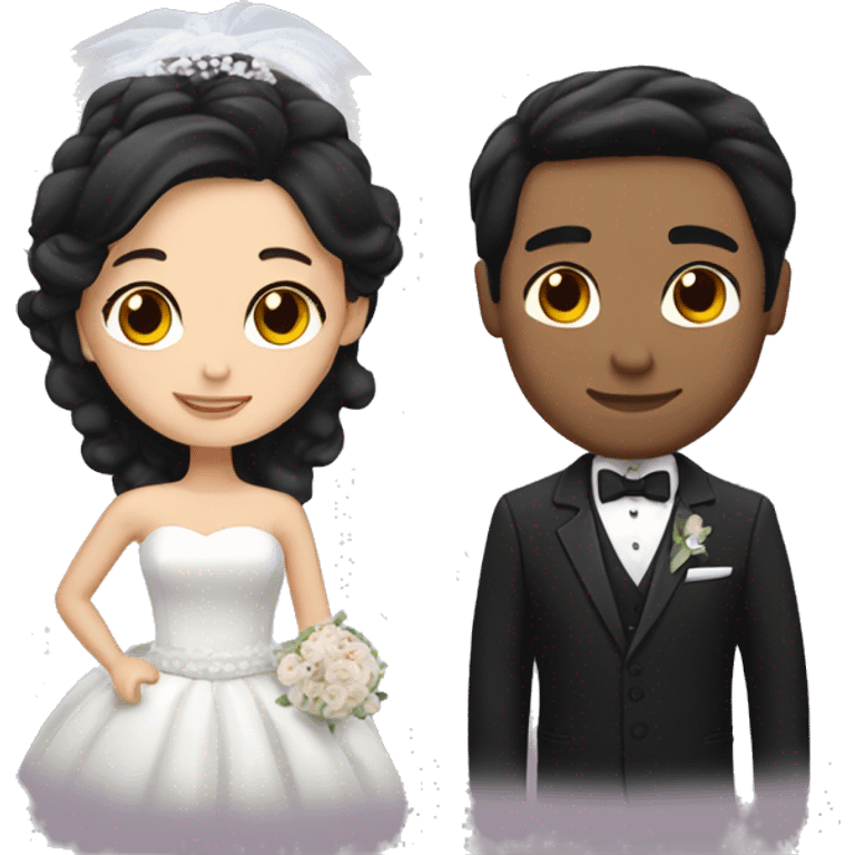 Create a bride with dark brown hair and a groom with black hair emoji