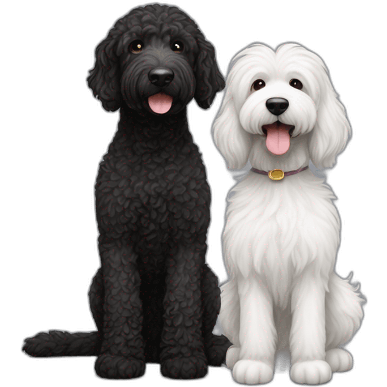 All Black adult labradoodle and a white grey kitty emoji