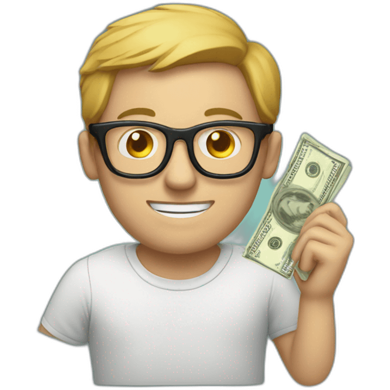 white man holding money with glasses on amd hoddei emoji