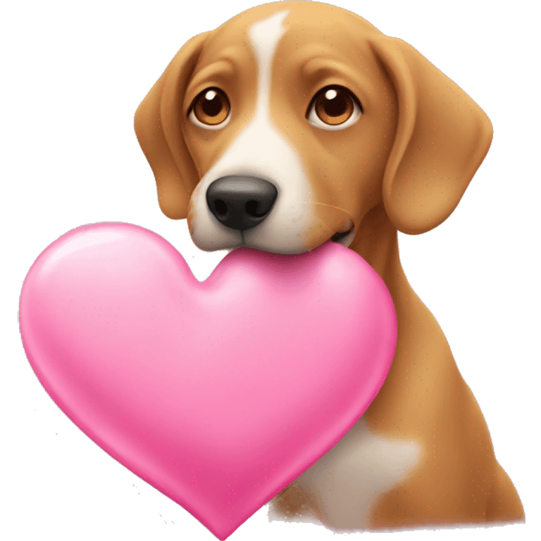 pink heart emoji with a dog eating the heart emoji