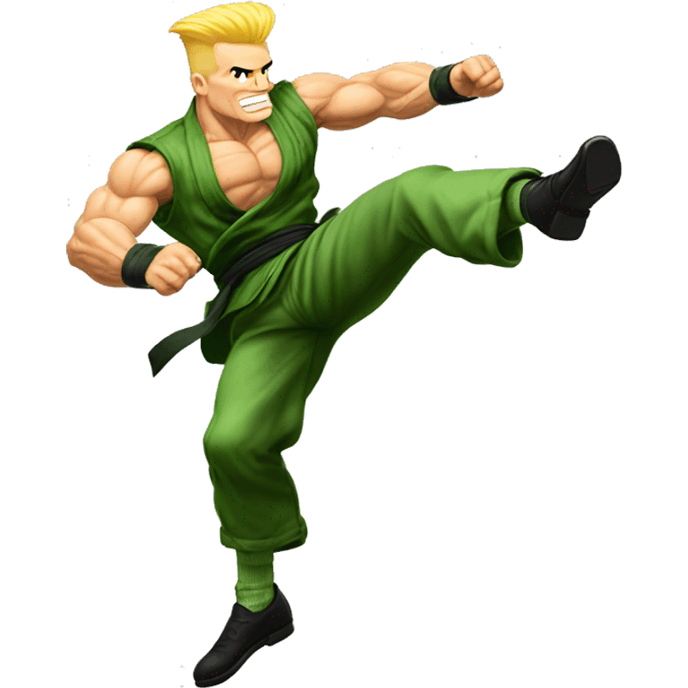 Guile from street fighter doing a flip kick emoji