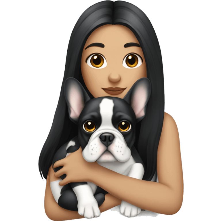  girl with long black hair holding white french bulldog  emoji