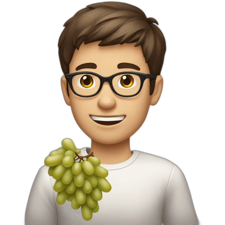 Classy short-brown-haired, bitter, bespectacled young man throwing grapes emoji