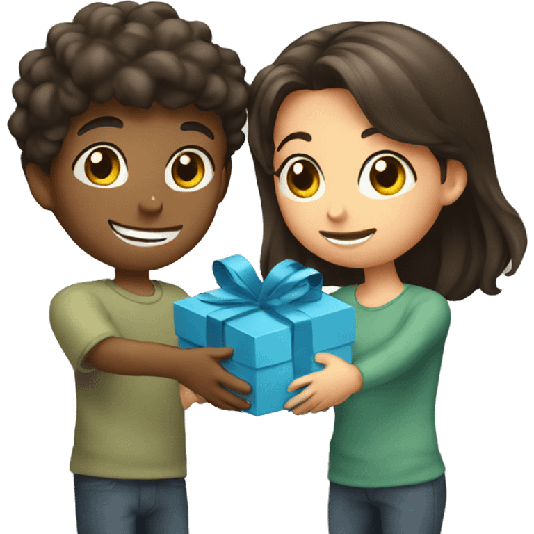 A boy gives a gift to a girl emoji