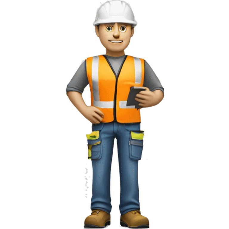 White male Construction worker holding plans wearing a safety vest  emoji