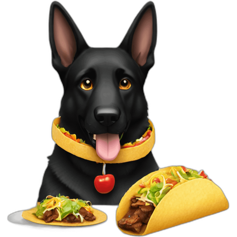 Black German shepherd eating a taco emoji