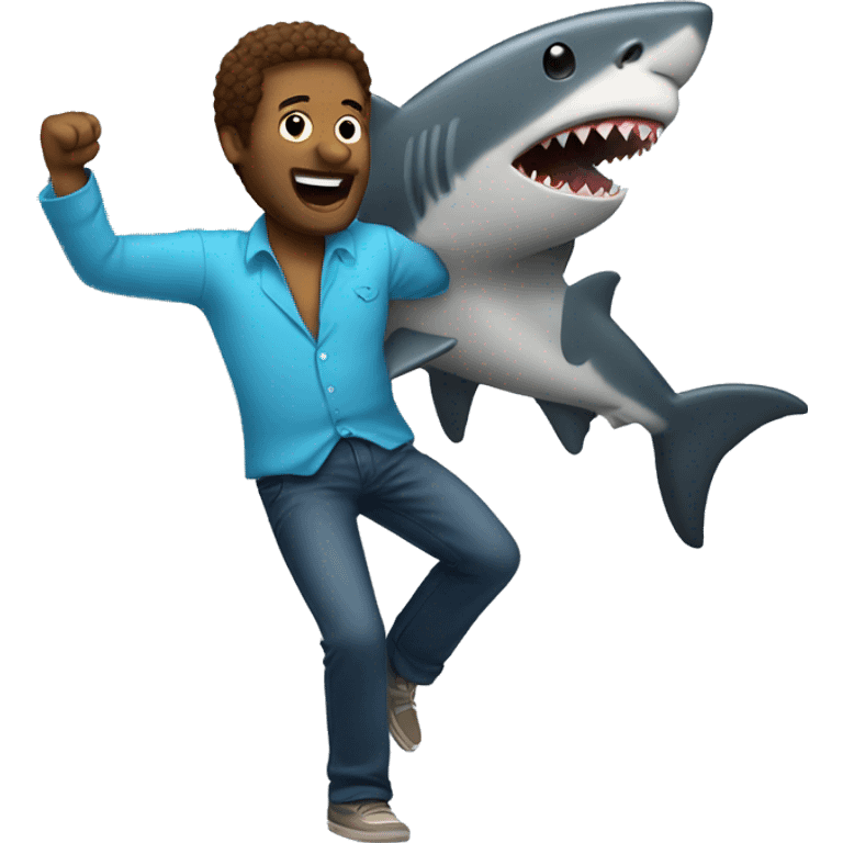 Man disco dancing with a shark emoji